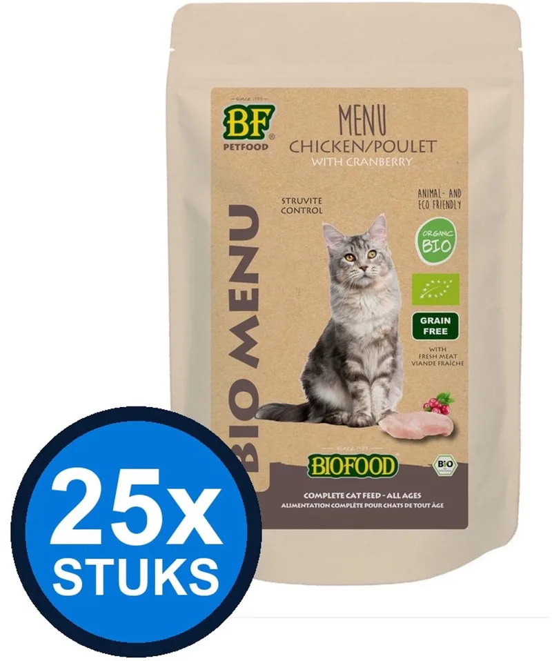 25x Biofood - Organic kat kip menu pouch 100gr - Kattenvoer Natvoer - 100 g de BF Petfood – photo produit