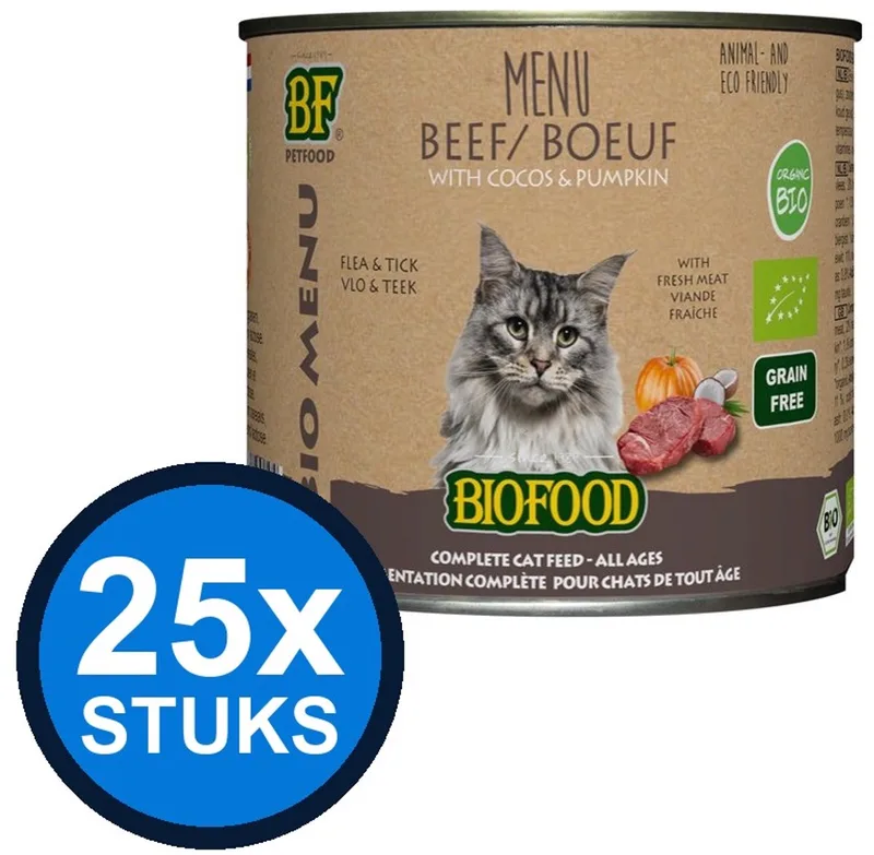 25x Biofood - Organic kat rund menu blik 200gr - Kattenvoer Natvoer - 200 g de BF Petfood – photo produit