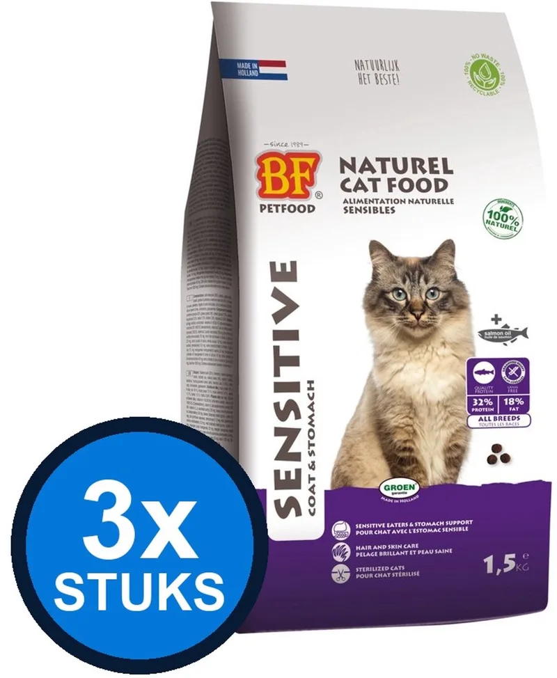 3x Biofood - Premium sensitive coat/stomach 1,5kg - Kattenvoer - 1.5 kg von BF Petfood – Produktfoto