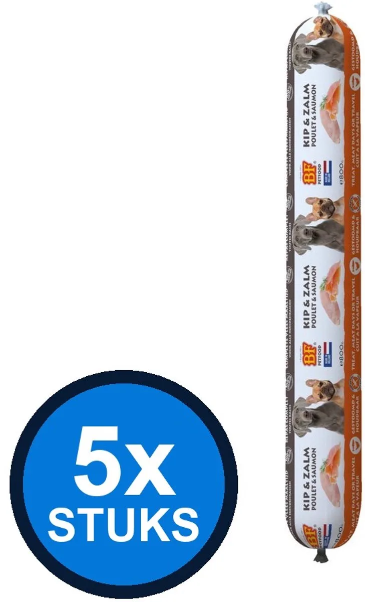 5x Biofood - vleesvoeding compleet kip&zalm worst 800gr - Hondenvoer Natvoer - 800 g von BF Petfood – Produktfoto