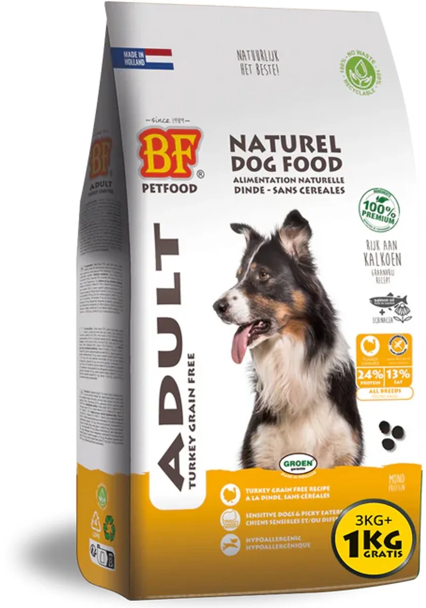 Adult Kalkoen Graanvrij 12.5 kg + Rex kluifjes graanvrij van BF Petfood – productfoto