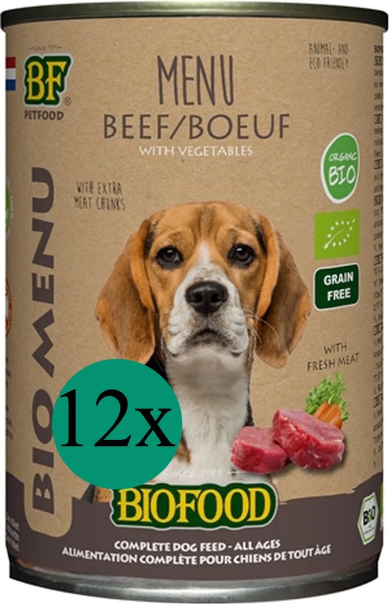 Biofood organic hond rund menu blik - 400 gr - 12 stuks by BF Petfood – product photo