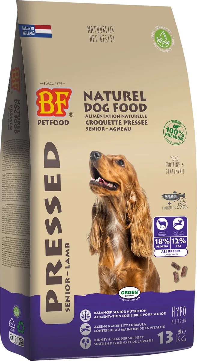 Geperst Hondenvoer BF Petfood - Senior Lam 13.5kg - Glutenvrij, met Zalmolie en Cranberry van BF Petfood – productfoto