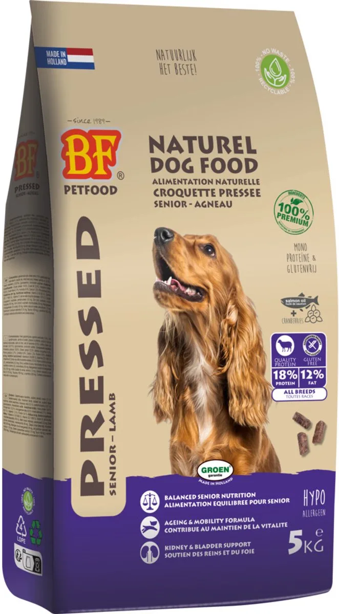 Geperst Hondenvoer Senior - 4 x 5 kg - Voordeelverpakking de BF Petfood – photo produit