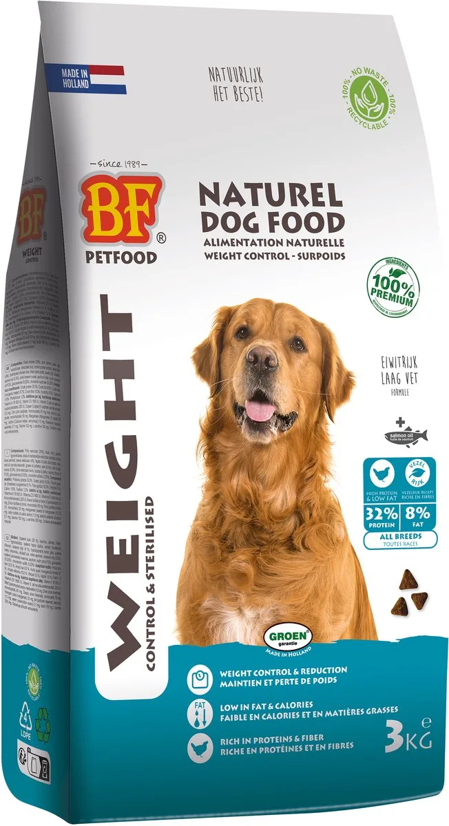 Hondenvoer BF Petfood - Weight Control Eiwitrijk Tarwevrij - 3kg voor Gesteriliseerde Honden fra BF Petfood – produktbillede