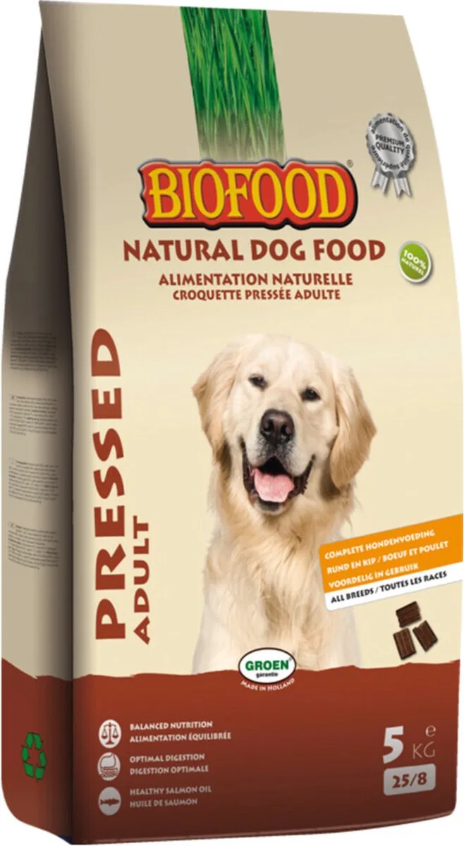1 x BF Petfood Vleesbrok Geperste Hondenbrokken Adult 5 kg van Biofood – productfoto