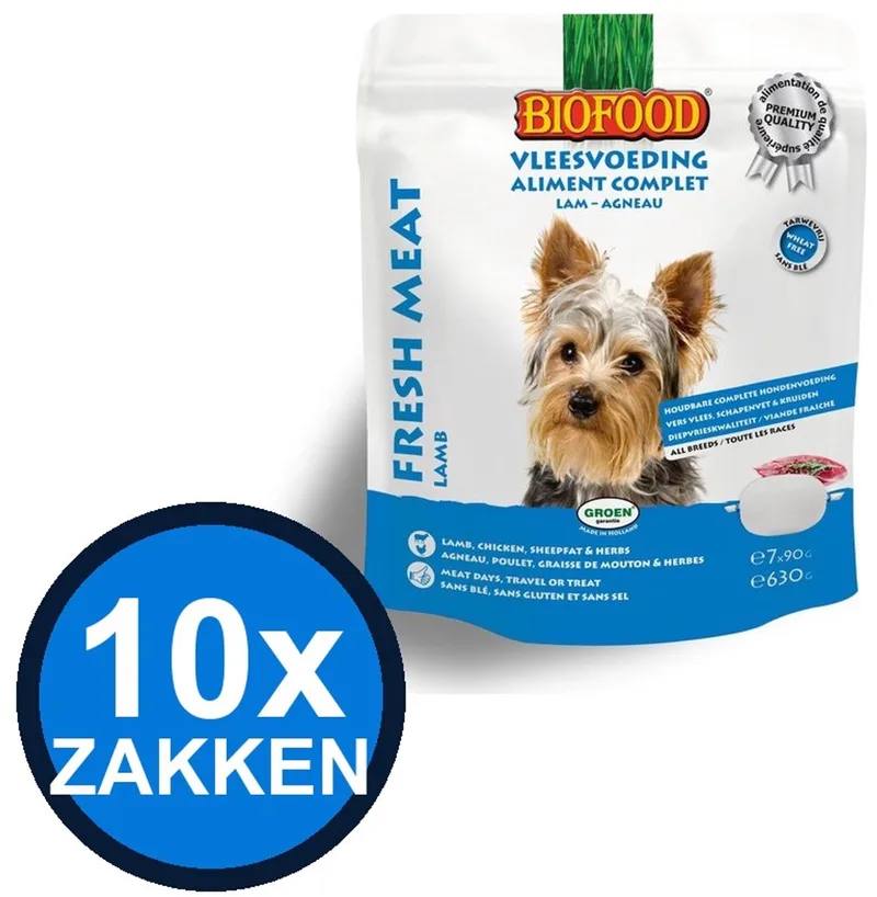10x Biofood - Vleesvoeding Compleet Kip & lam Zak Multipack - Hondenvoer Droogvoer - 630 g von Biofood – Produktfoto