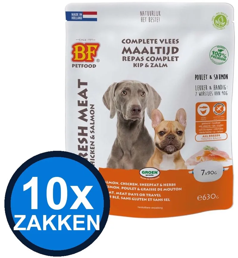 10x Biofood - Vleesvoeding Compleet Kip & zalm Zak Multipack - Hondenvoer Droogvoer - 630 g de Biofood – photo produit