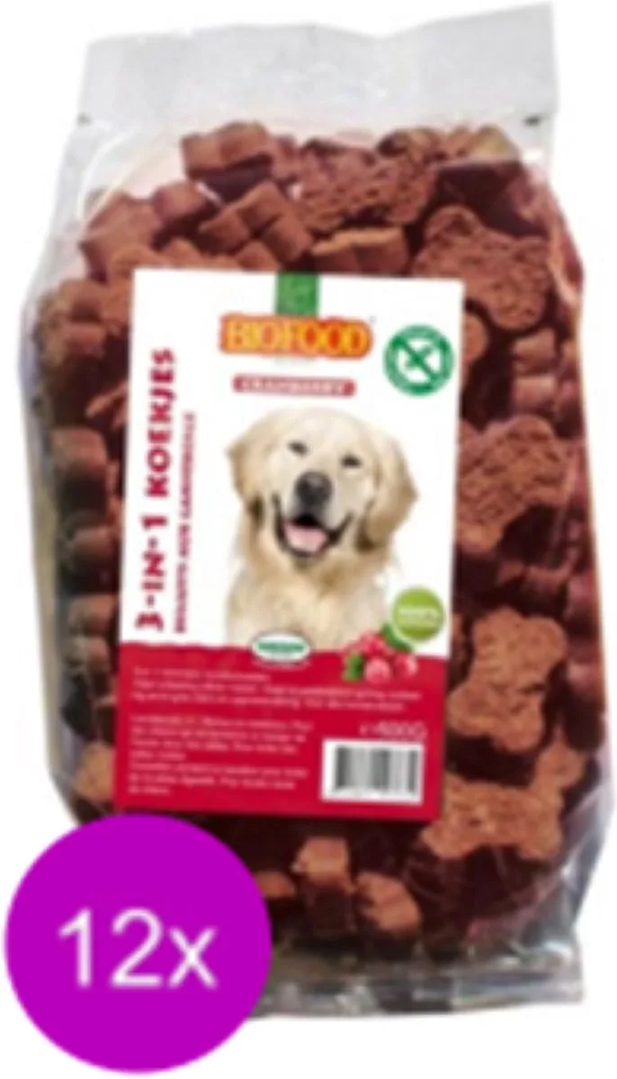 12x Biofood 3-In-1 Koekjes Cranberry - Hondensnacks - 500g de Biofood – photo produit