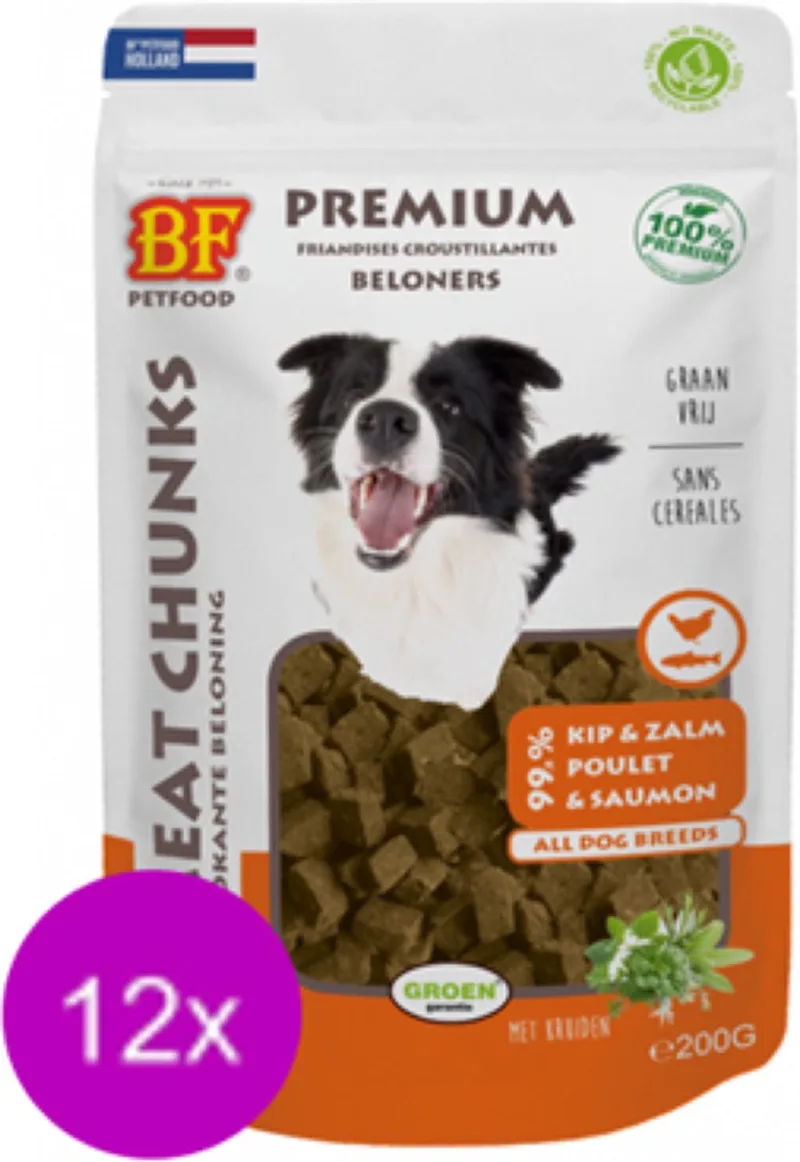 12x Biofood Meat Chunks Kip en Zalm - Mix Proteïne - Hondensnack - 200g de Biofood – photo produit