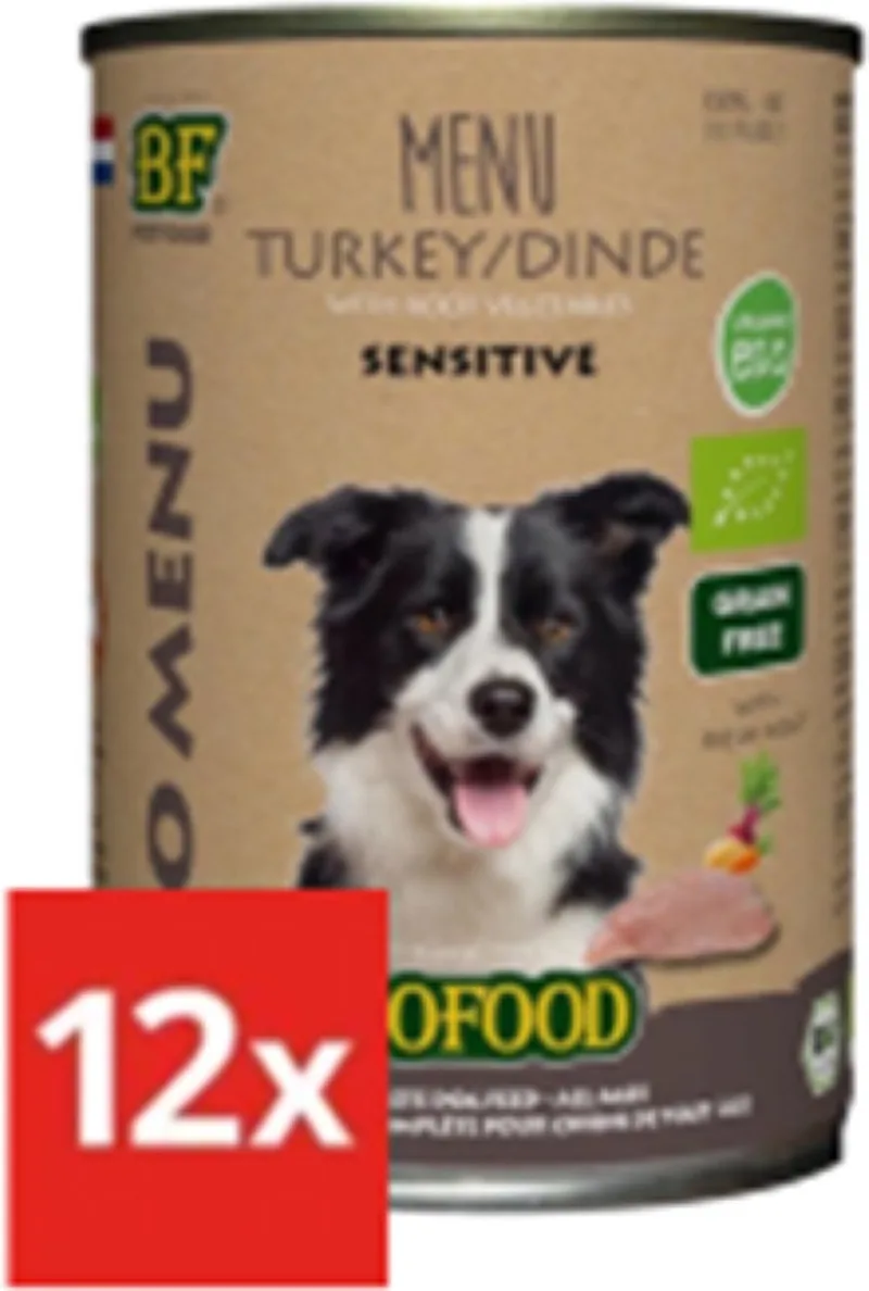12x Biofood Organic Kalkoen Menu Blik - Hondenvoer - 400g von Biofood – Produktfoto