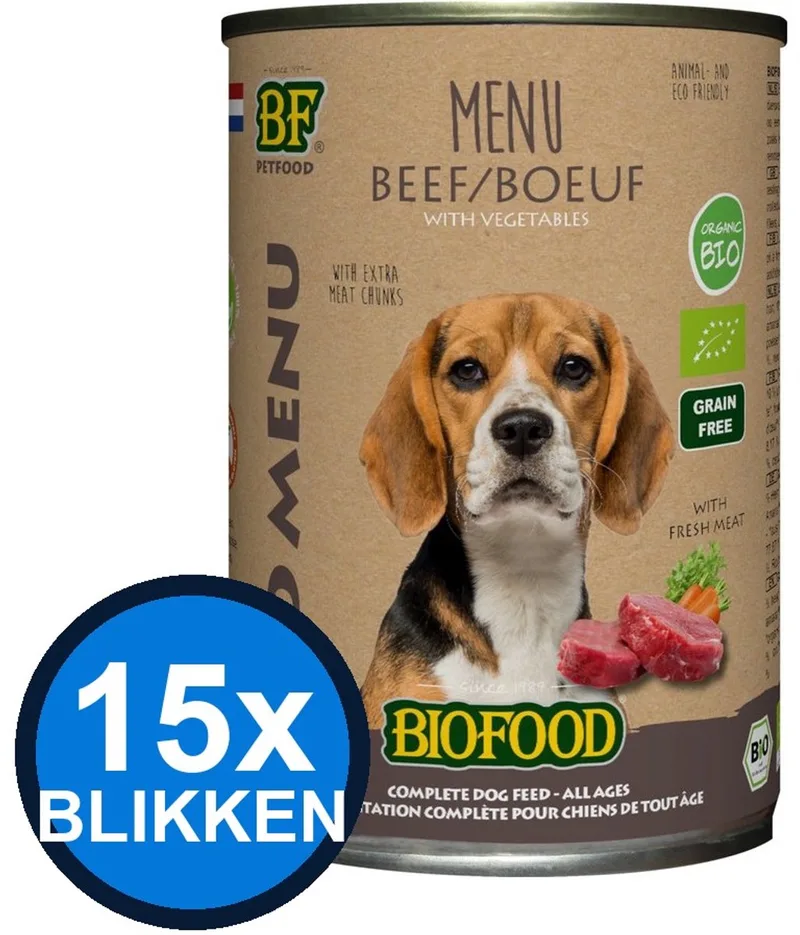 15x Biofood - Organic Hond Rund Menu Blik - Hondenvoer Natvoer - 400 g by Biofood – product photo