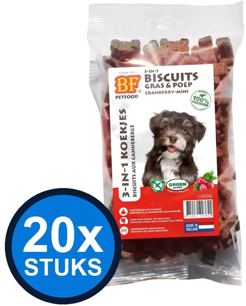 20x Biofood - 3in1 koekjes cranberry mini 200gr - Hondenvoer Snacks - 200 g de Biofood – photo produit