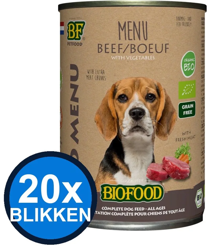 20x Biofood - Organic Hond Rund Menu Blik - Hondenvoer Natvoer - 400 g by Biofood – product photo