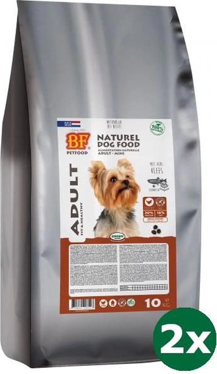2x10 kg Bf petfood adult small breed hondenvoer de Biofood – photo produit
