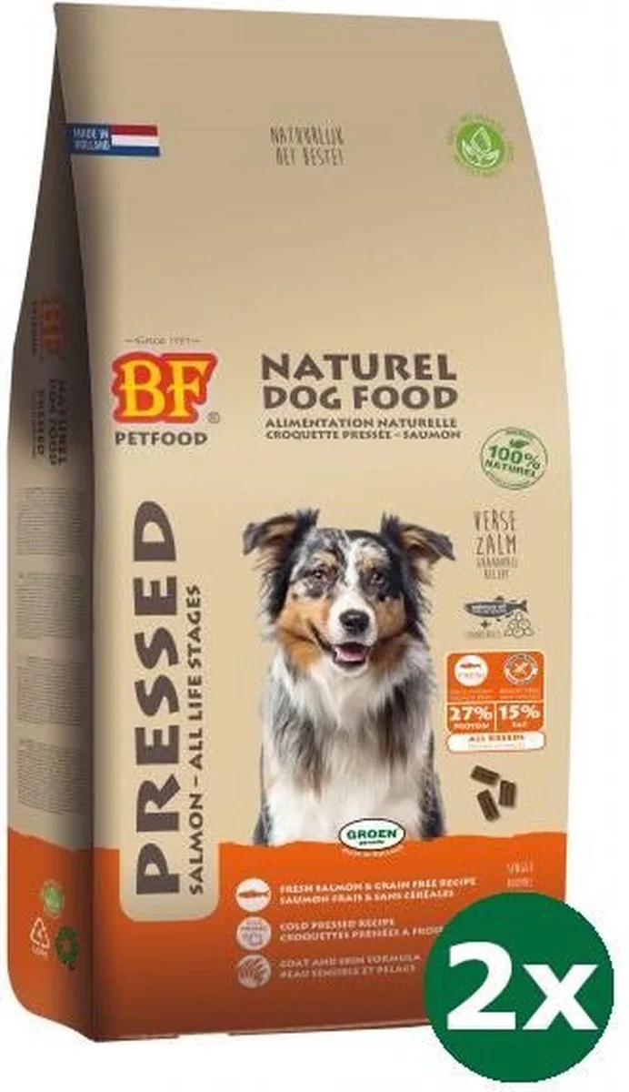 2x13,5 kg Biofood geperst zalm graanvrij hondenvoer de Biofood – photo produit