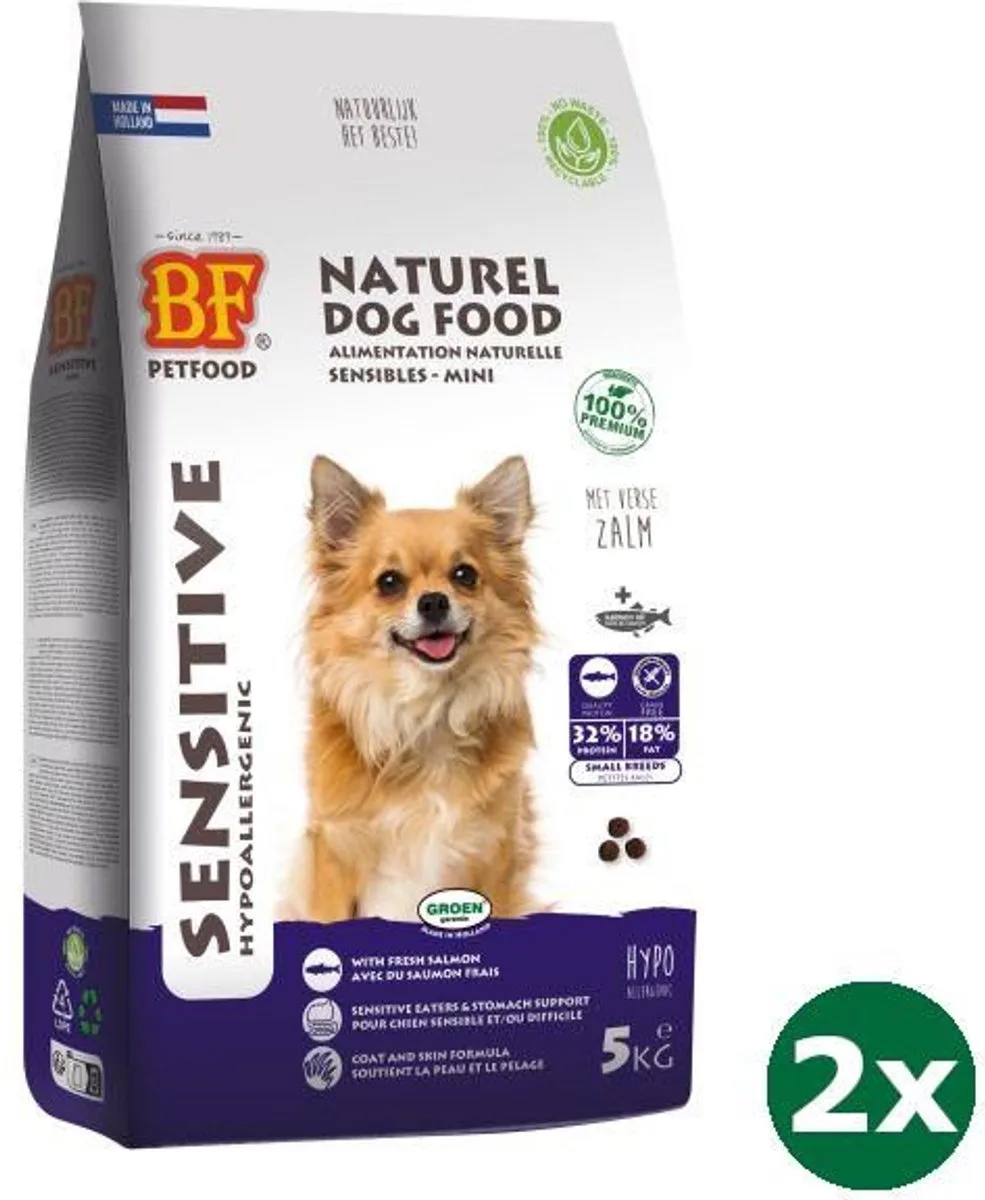 2x5 kg Bf petfood adult sensitive small breed hondenvoer van Biofood – productfoto