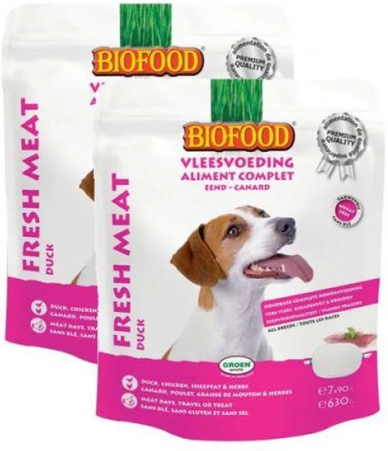 2x630gr Biofood vleesvoeding eend hondenvoer von Biofood – Produktfoto