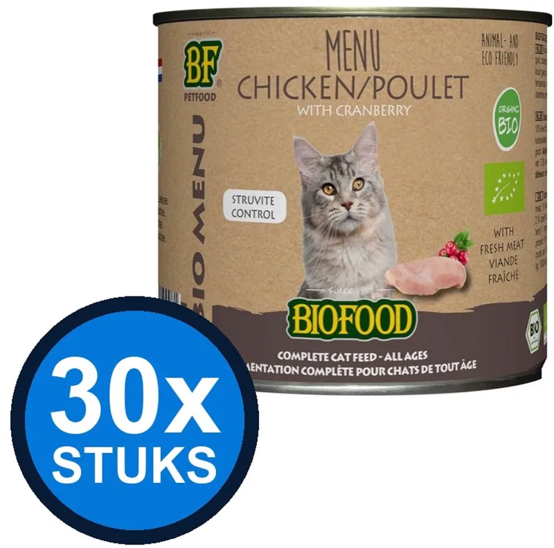 30x Biofood - Organic Kip Menu Blik - Kattenvoer Natvoer - 200g fra Biofood – produktbillede