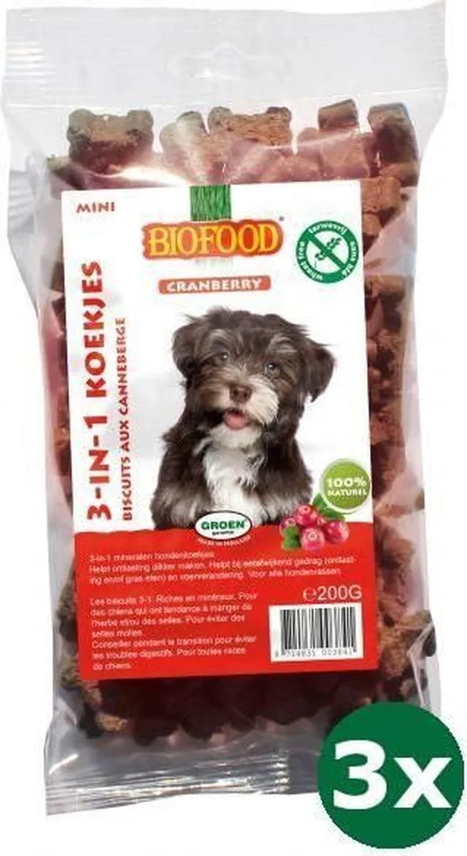 3x200 gr Biofood 3 in 1 hondenkoekjes met cranberry mini hondensnack de Biofood – photo produit