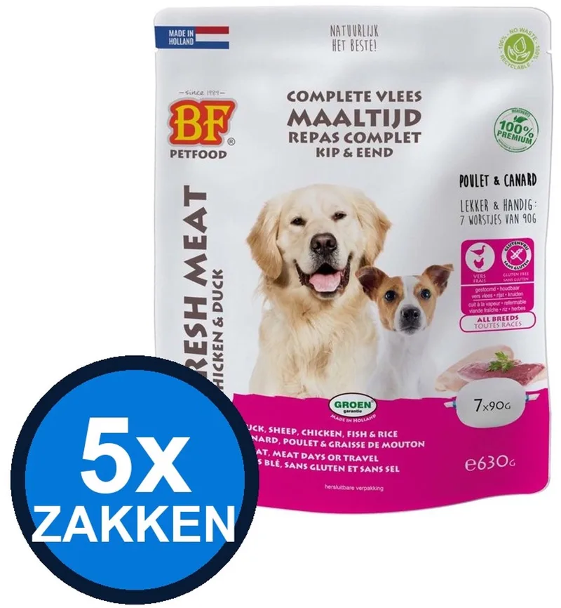 5x Biofood - Vleesvoeding Compleet Kip & eend Zak Multipack - Hondenvoer Droogvoer - 630 g by Biofood – product photo