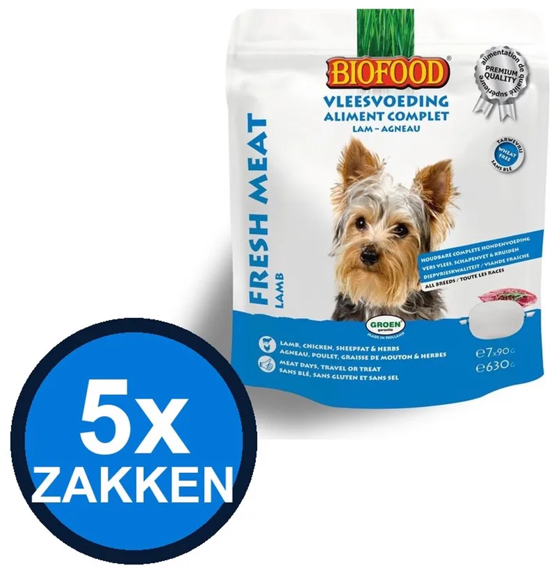 5x Biofood - Vleesvoeding Compleet Kip & lam Zak Multipack - Hondenvoer Droogvoer - 630 g von Biofood – Produktfoto