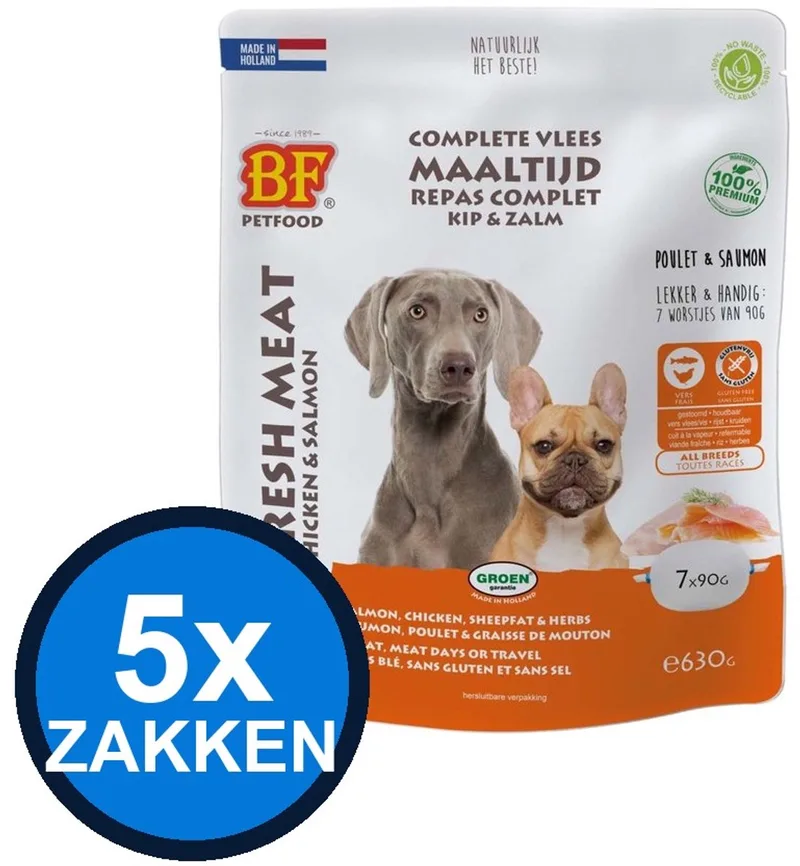 5x Biofood - Vleesvoeding Compleet Kip & zalm Zak Multipack - Hondenvoer Droogvoer - 630 g von Biofood – Produktfoto