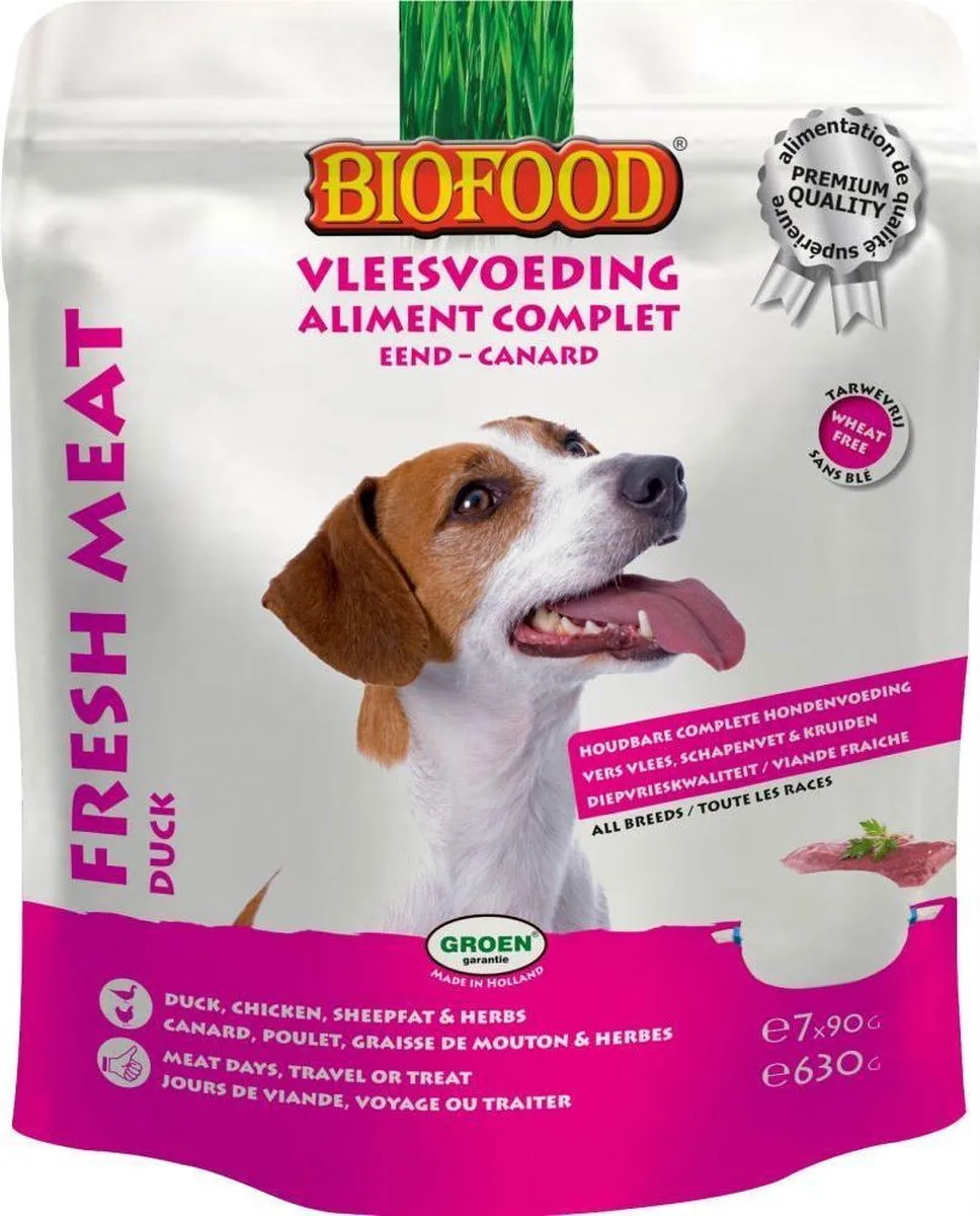 8x BF Petfood Vleesvoeding eend - Kip 7 x 90 gr by Biofood – product photo