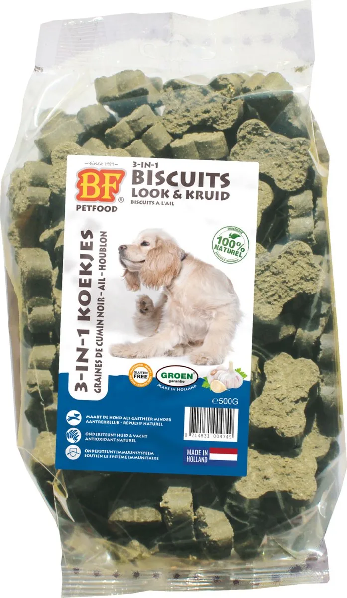 Bf 3 In 1 Koekjes - Hondensnacks - Kruiden Knoflook 500 g by Biofood – product photo