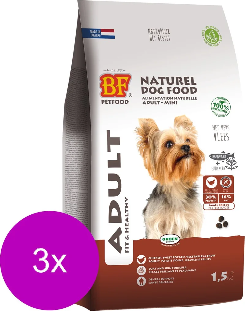 Bf Adult Small Breed - Hondenvoer - 3 x Kip Erwt Bataat 1.5 kg von Biofood – Produktfoto