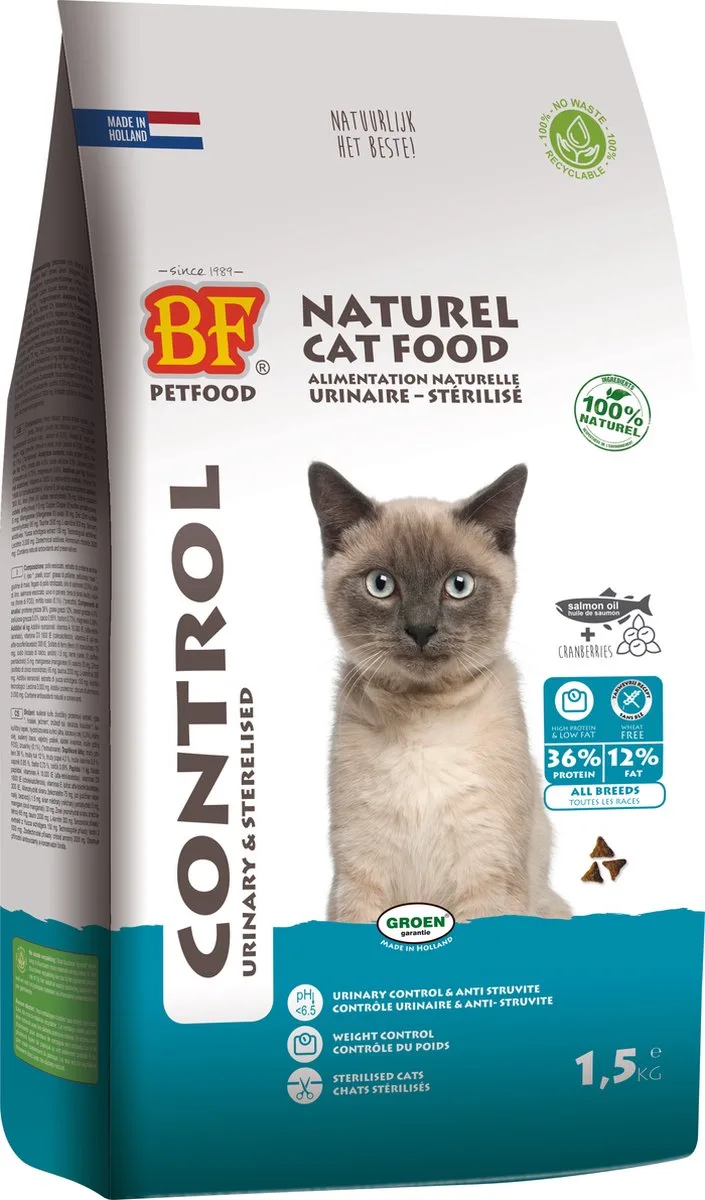 Bf Ncf Control Urinary&Sterilised - Kattenvoer - Kip Zalm Kippenlever 1.5 kg de Biofood – photo produit