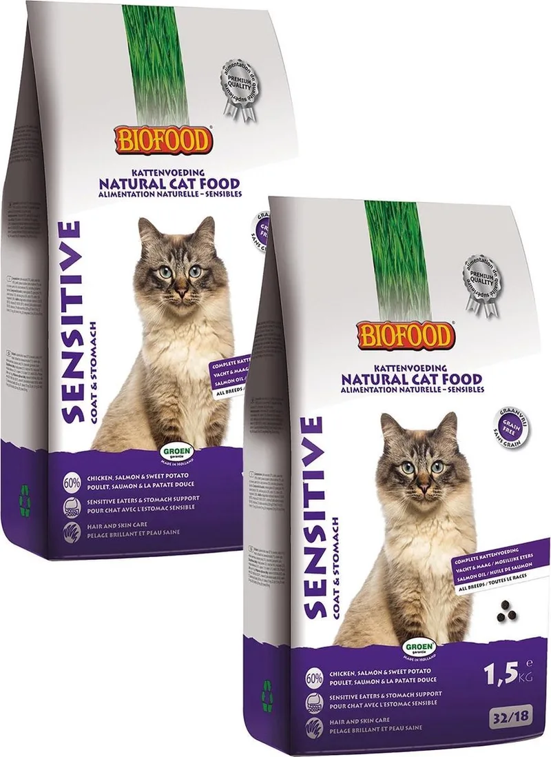 Bf Ncf Sensitive Coat&Stomach - Kattenvoer - 2 x Kip Zalm 1.5 kg de Biofood – photo produit
