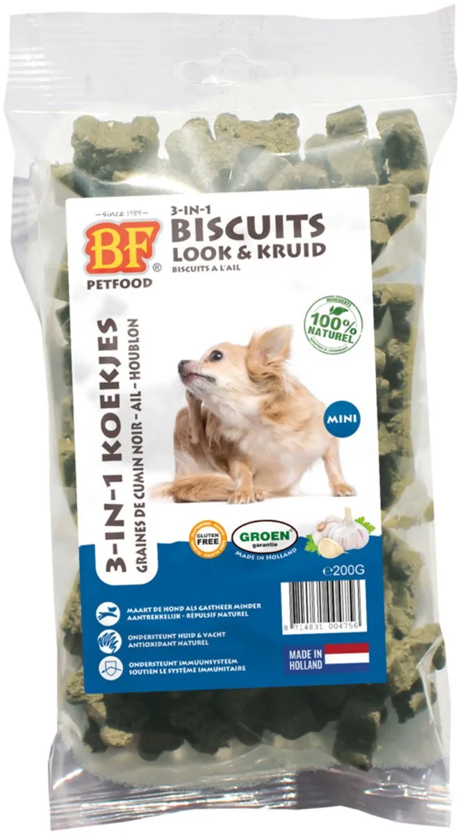 BF Petfood 3-in-1 Koekjes Mini Look & Kruid - 12 x 200 gr - Voordeelverpakking van Biofood – productfoto