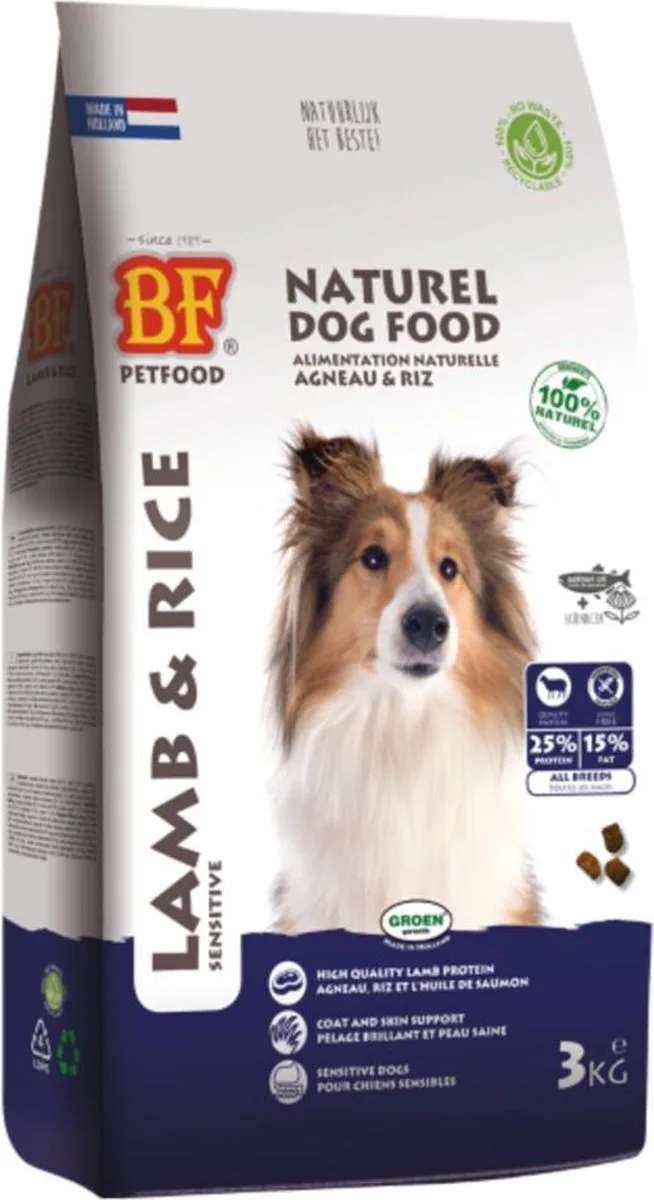 BF Petfood Lam en Rijst Hondenvoer - 4 x 3 kg - Voordeelverpakking fra Biofood – produktbillede