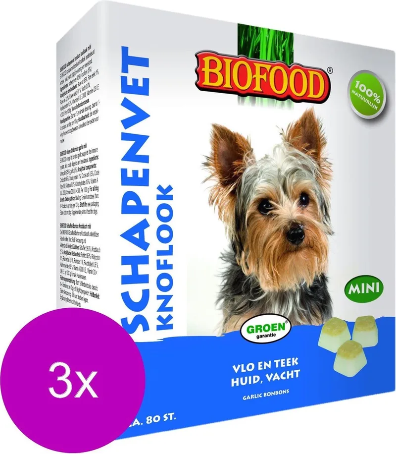 Bf Schapenvet Mini 80 stuks - Hondensnacks - 3 x Knoflook&Schapenvet von Biofood – Produktfoto