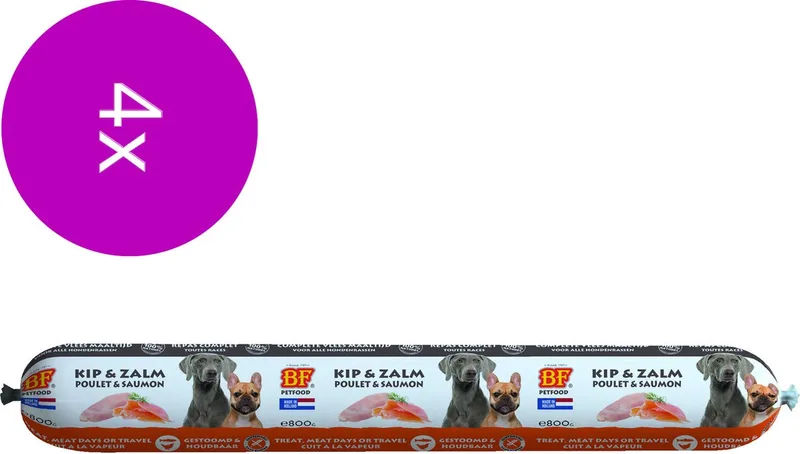 Bf Vleesvoeding Compleet - Hondenvoer - 4 x Kip Zalm 800 g by Biofood – product photo