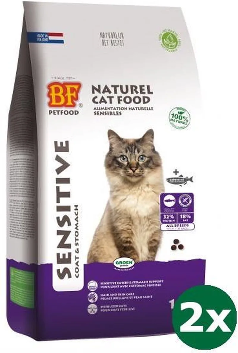 cat sensitive coat & stomach kattenvoer 2x 1,5 kg de Biofood – photo produit