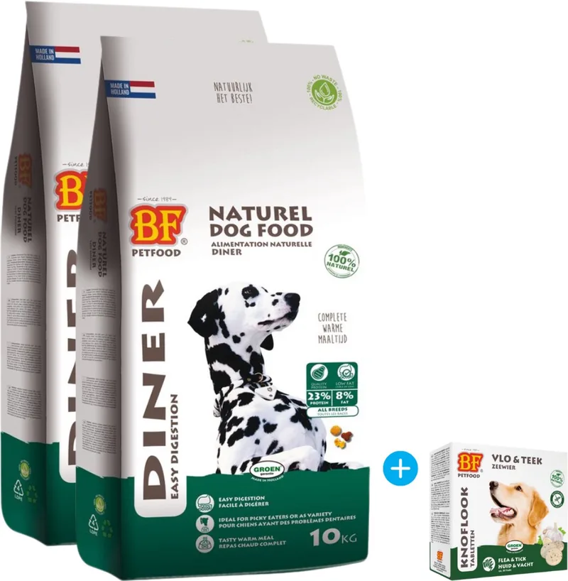 Diner 2 x 10 KG hondenvoer + vlo teek tabletten von Biofood – Produktfoto
