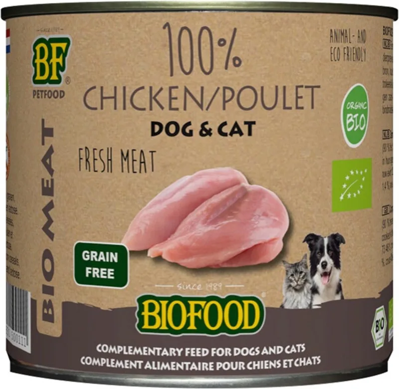 Organic - Biologisch Hondenvoer Natvoer - 100% Kip - 12 x 200 gr NL-BIO-01 de Biofood – photo produit