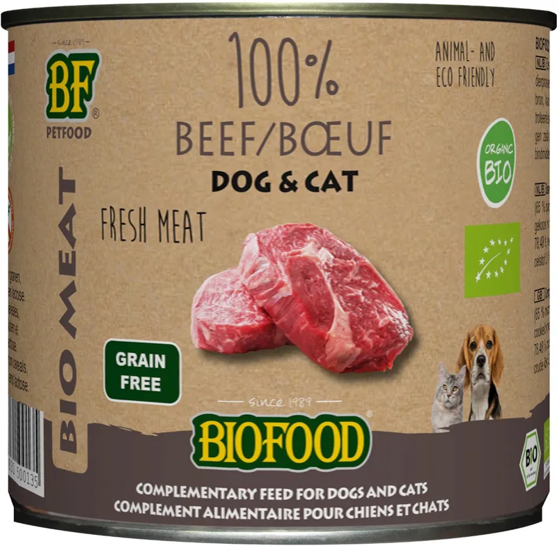 Organic - Biologisch Hondenvoer Natvoer - 100% Rund - 12 x 200 gr NL-BIO-01 de Biofood – photo produit