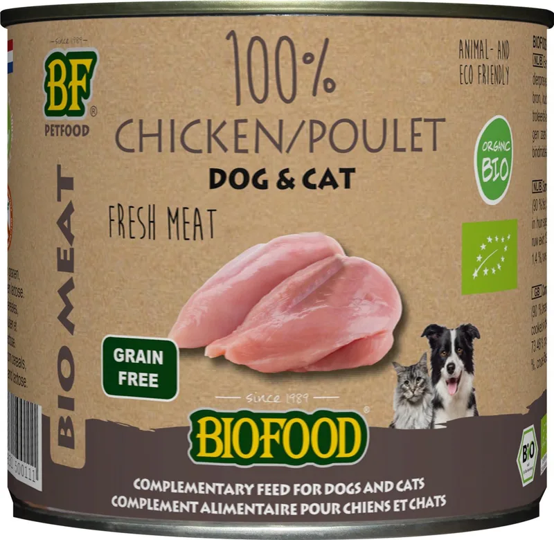 Organic - Biologisch Hondenvoer Natvoer - 100% Verse Kip - 200 gr NL-BIO-01 by Biofood – product photo