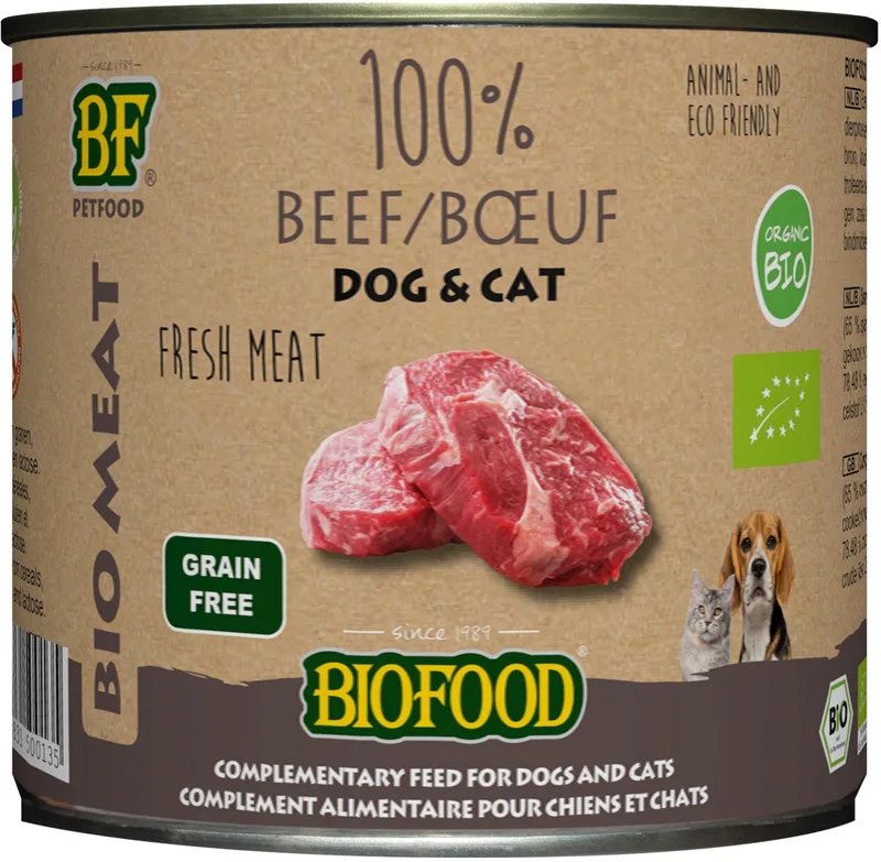 Organic - Biologisch Hondenvoer Natvoer - 100% Verse Rund - 200 gr NL-BIO-01 von Biofood – Produktfoto