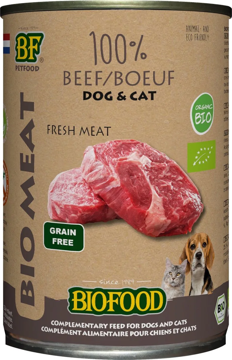 Organic - Biologisch Hondenvoer Natvoer - Rund - 12 x 400 gr NL-BIO-01 de Biofood – photo produit
