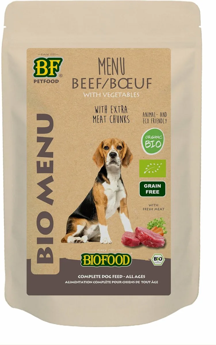 Organic - Biologisch Hondenvoer Natvoer - Rund - 15 x 150 gr NL-BIO-01 von Biofood – Produktfoto