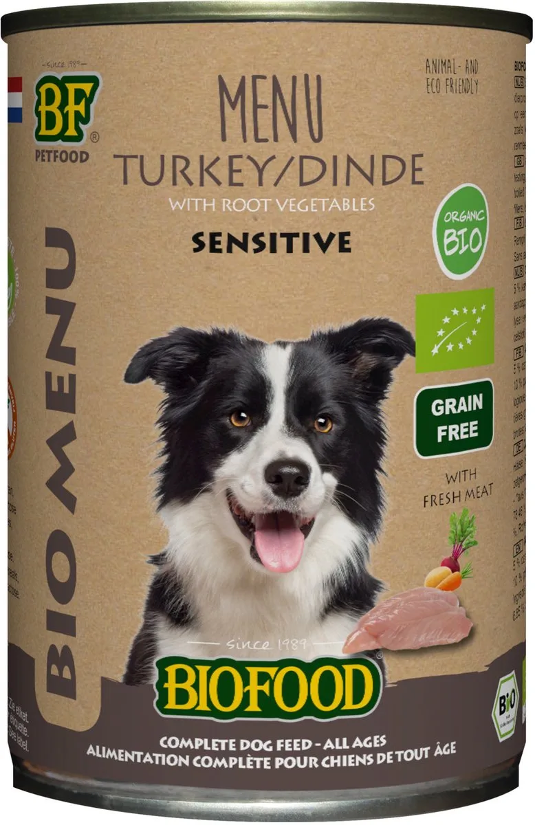 Organic - Biologisch Hondenvoer Natvoer - Sensitive Kalkoen - 400 gr NL-BIO-01 by Biofood – product photo