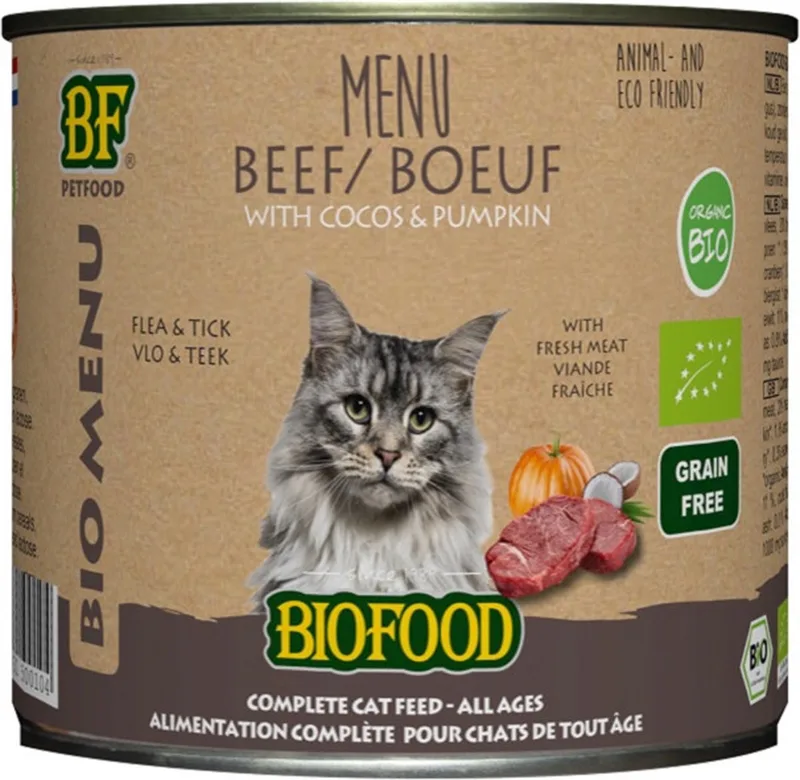 Organic - Biologisch Kattenvoer Natvoer - Rund - 12 x 200 gr NL-BIO-01 von Biofood – Produktfoto