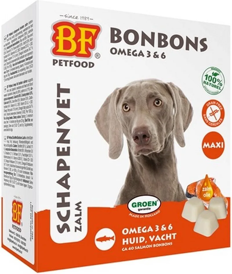 Schapenvet Maxi Bonbons Hondensnack - Zalm - 40 stuks by Biofood – product photo