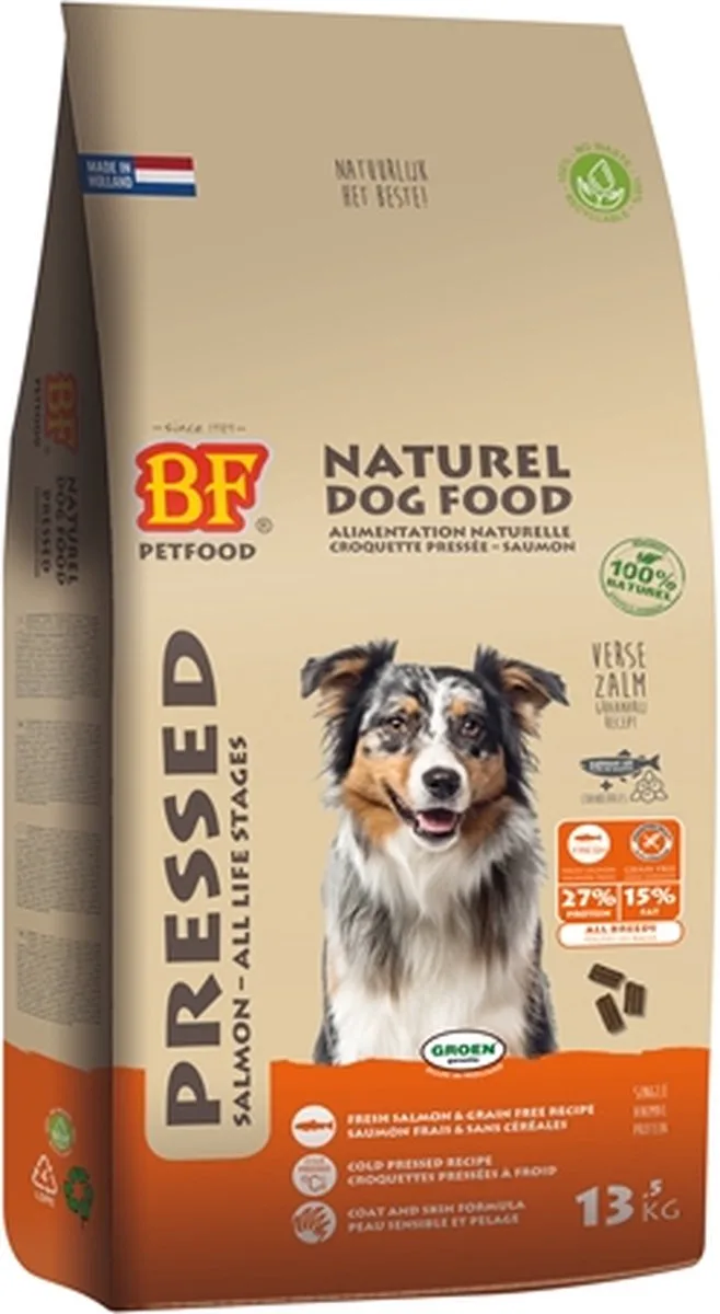 Vleesbrok Geperst Hondenbrokken Zalm 13,5 kg de Biofood – photo produit