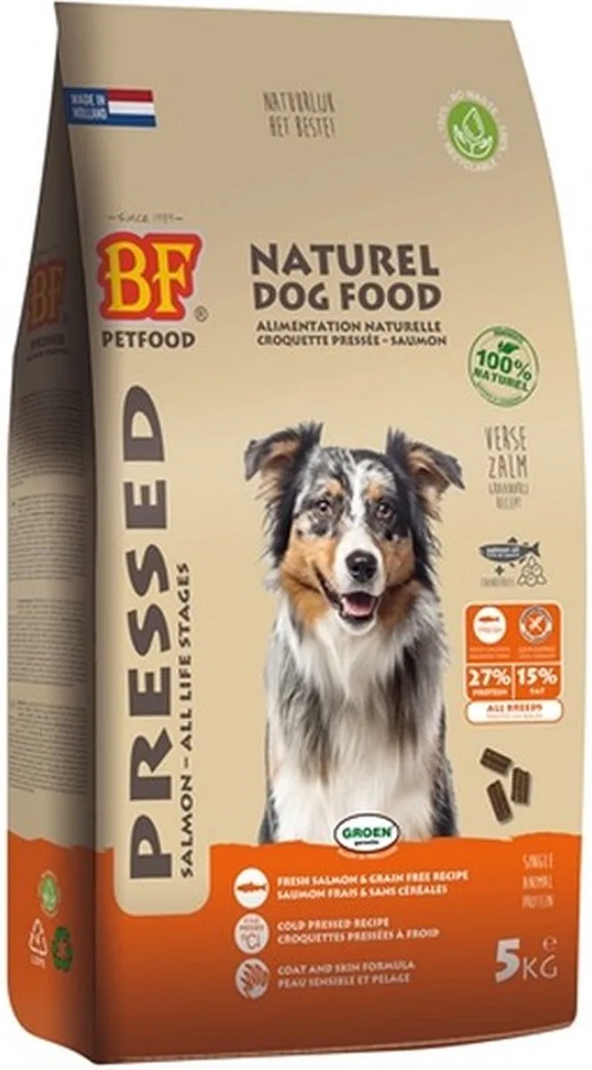 Vleesbrok Geperst Hondenbrokken Zalm 5 kg de Biofood – photo produit