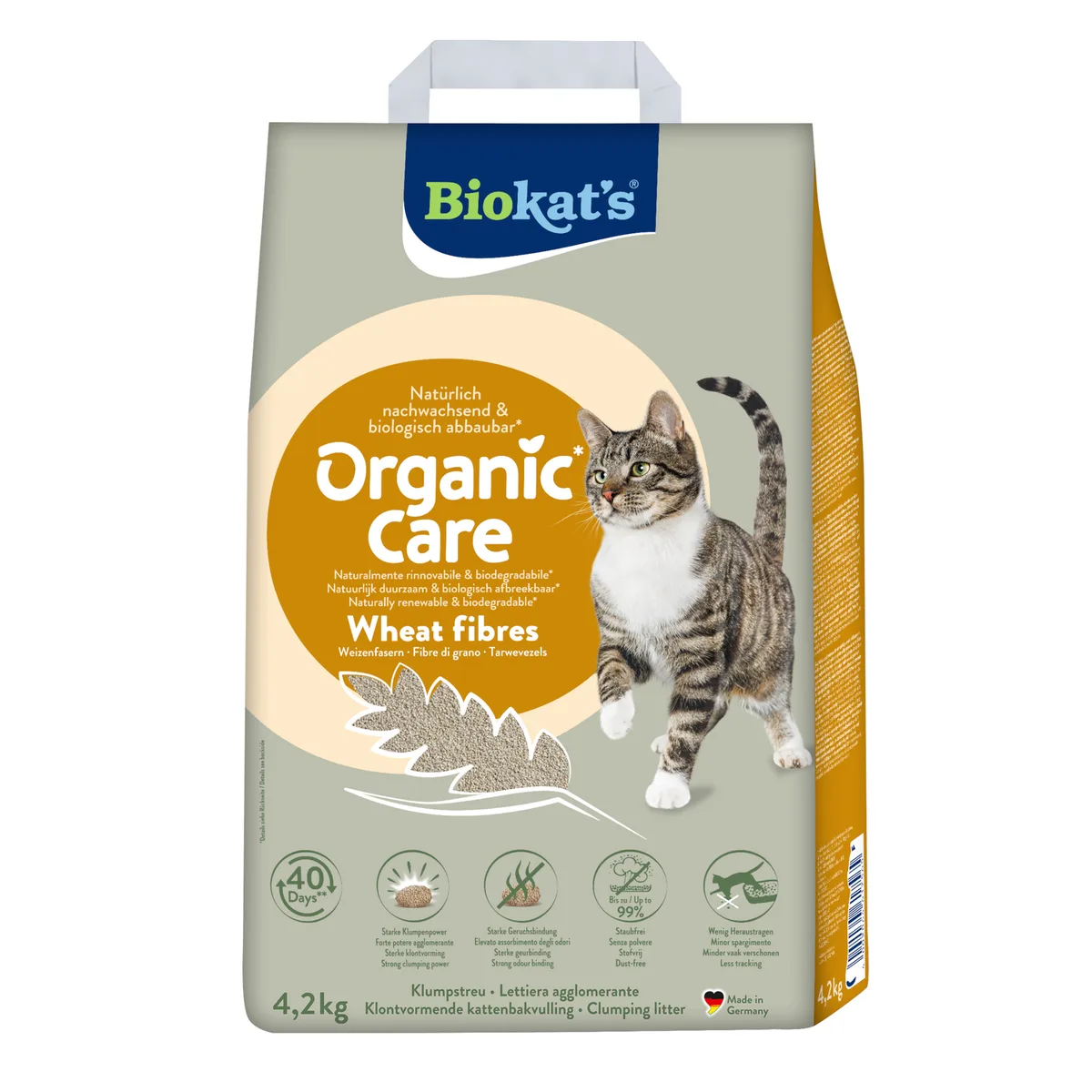 4,2 kg Biokat's Organic Care Tarwevezels Kattenbakvulling van Biokat's – productfoto